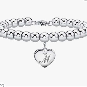 Initial M Heart Charm Bracelets 6mm steel Beads 26
